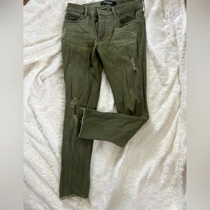 Express cropped army green distressed jeans